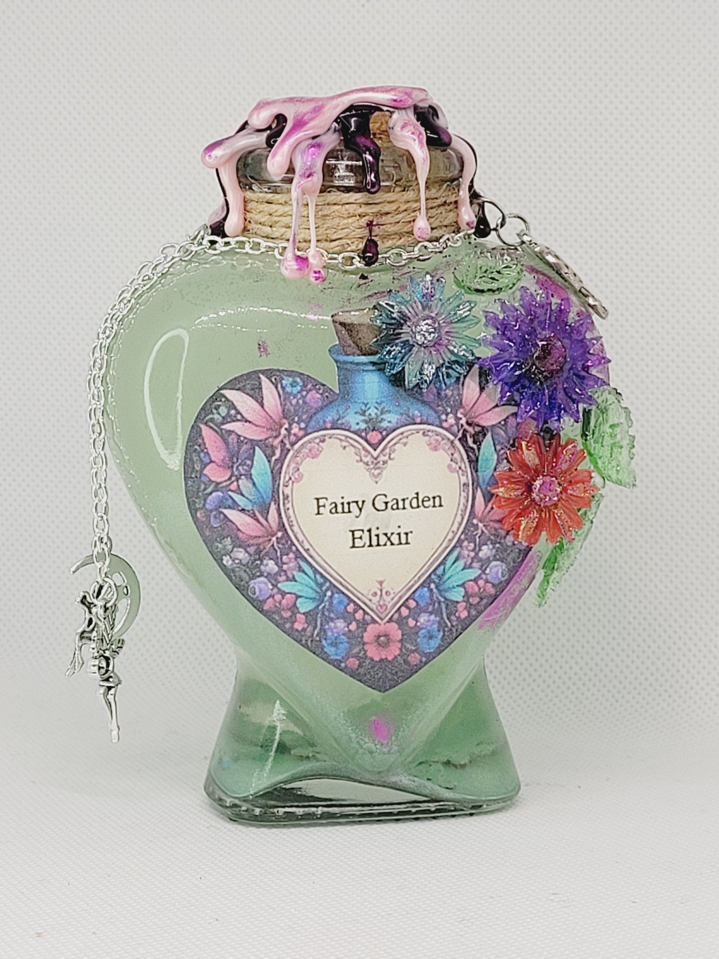 Fairy Garden Elixir Decorative Bottle, Heart Shaped Bottle