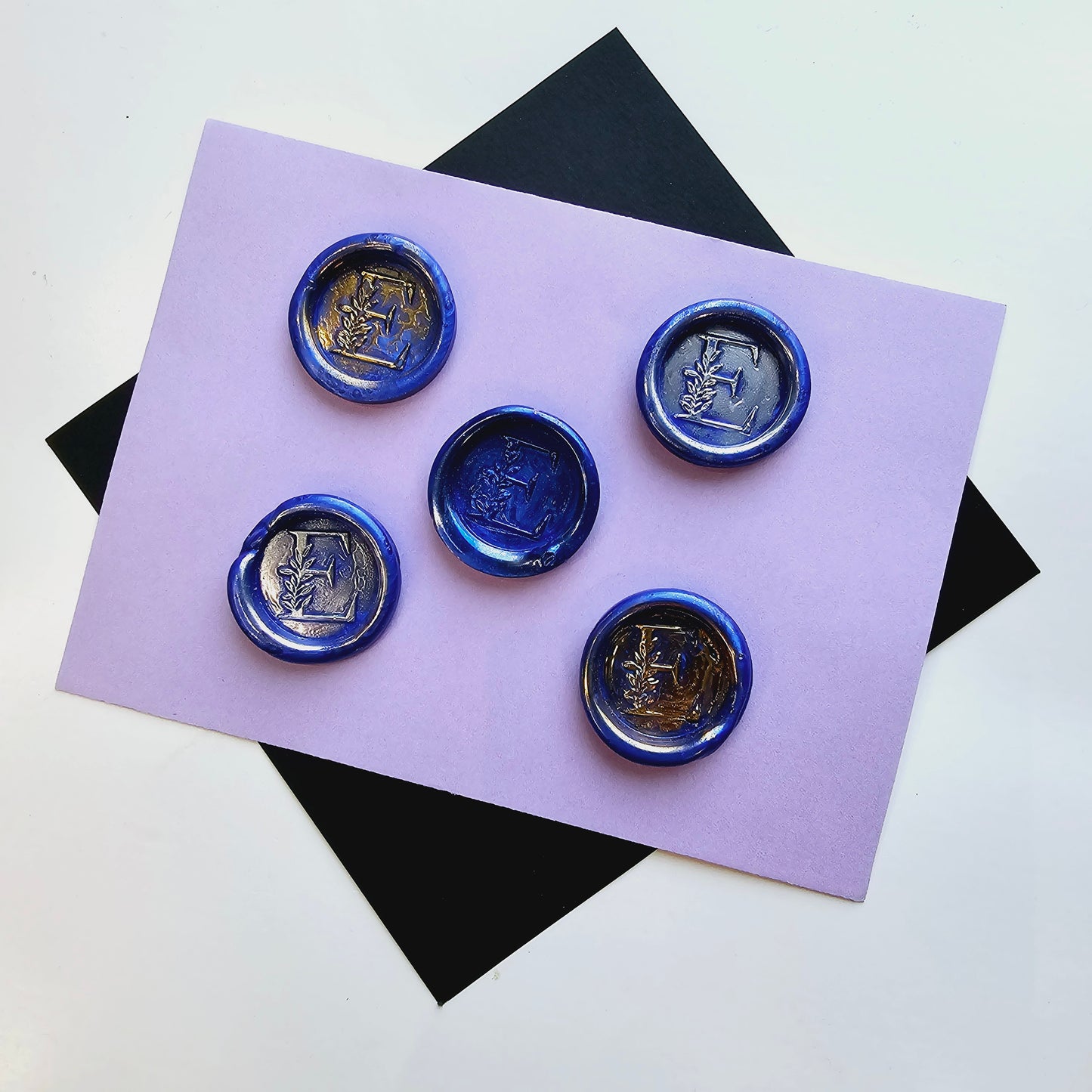 Letter E Wax Seals Metallic Blue Silver Gold Set of Five