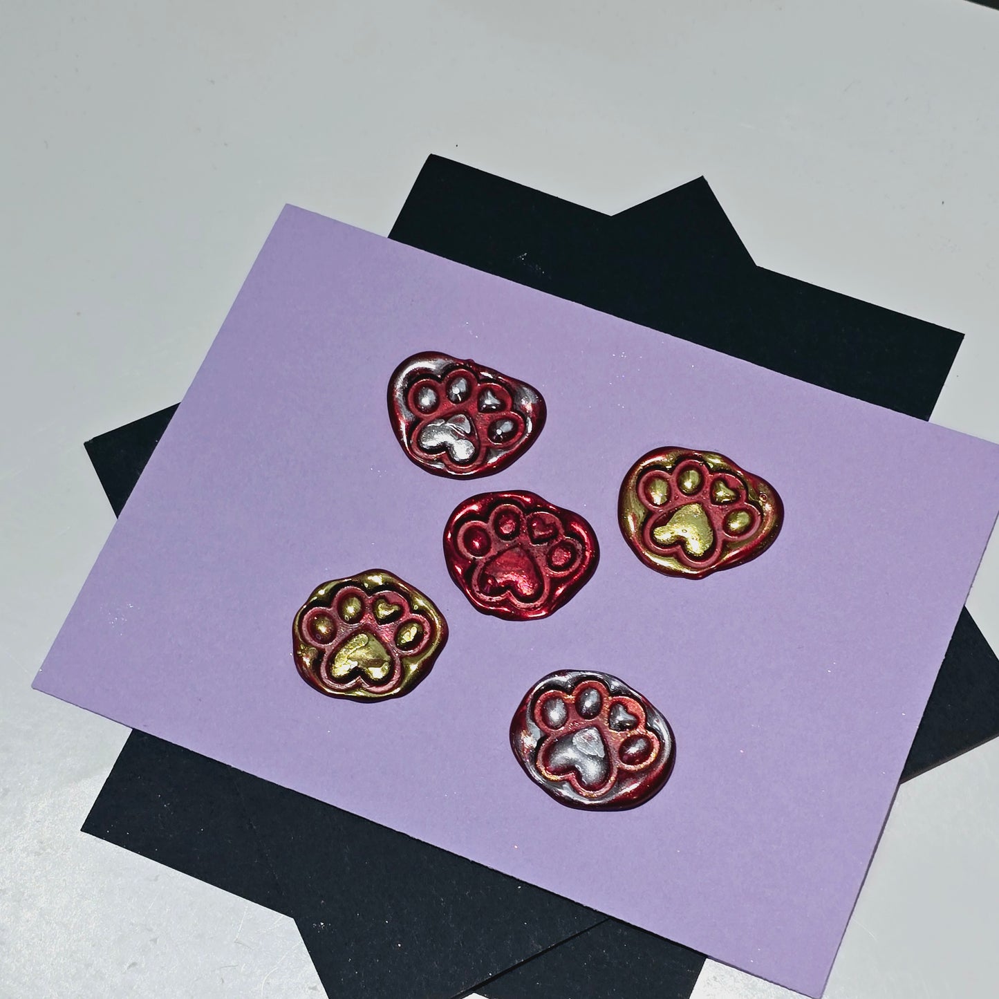 Paw Wax Seals Red Gold & Silver Set of Five