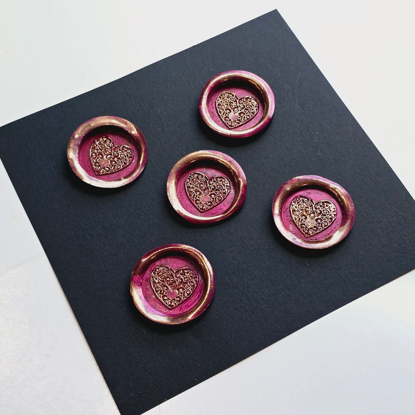 Heart Wax Seals, Metallic Ruby Red & Gold Set of Five