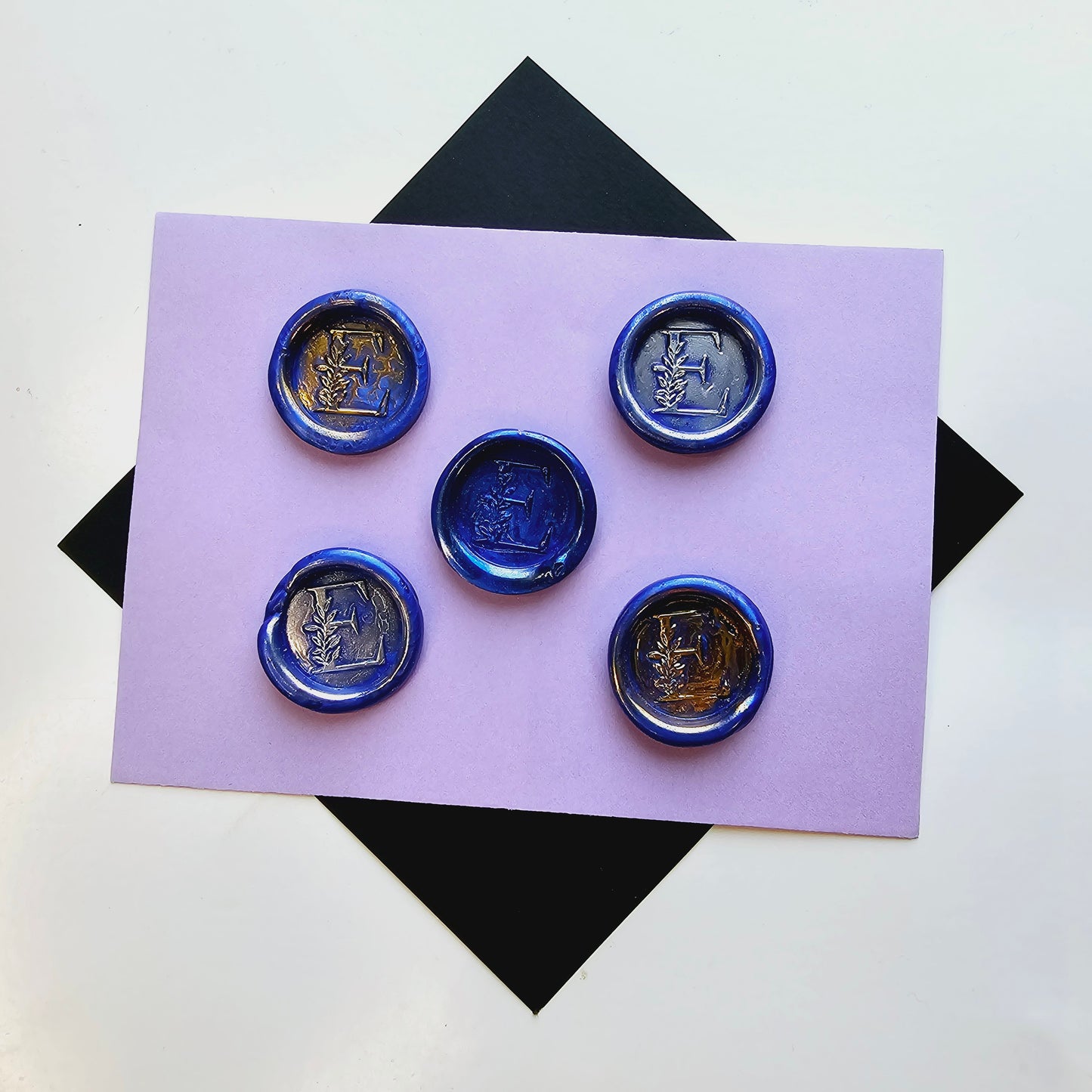 Letter E Wax Seals Metallic Blue Silver Gold Set of Five