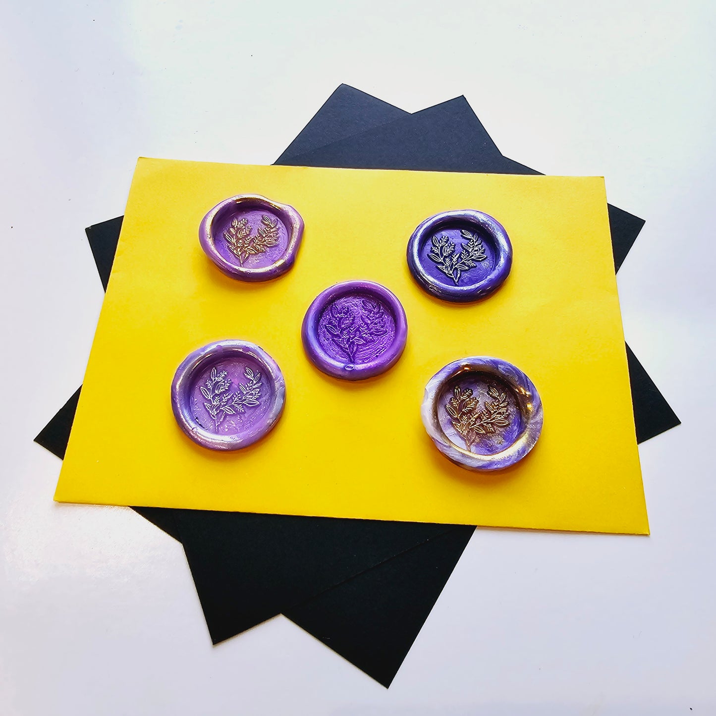 Eucalyptus Wax Seals Metallic Marbled Purple Silver & Gold Set of Five