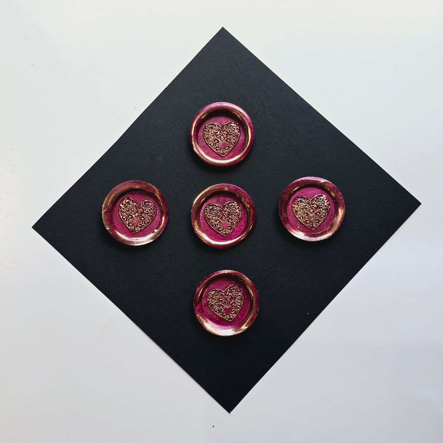 Heart Wax Seals, Metallic Ruby Red & Gold Set of Five