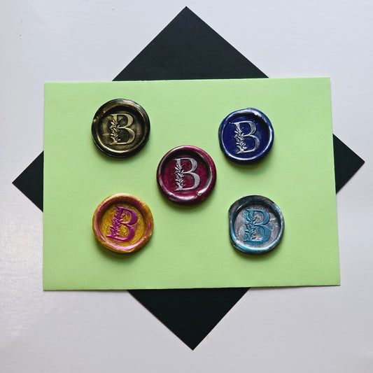 Letter B Wax Seals Metallic Multi Color Set of Five