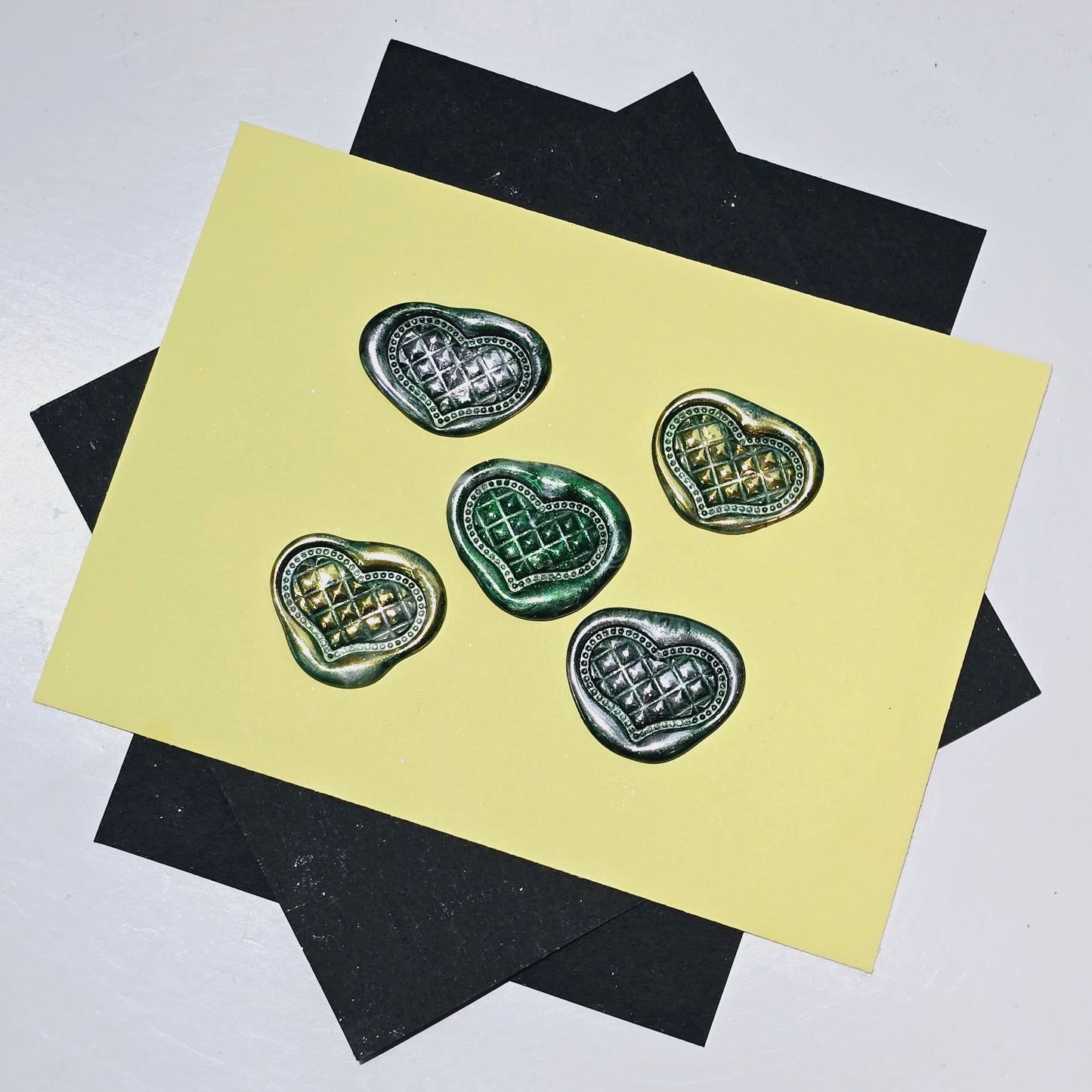 Heart Wax Seals Green Silver & Gold Set of Five