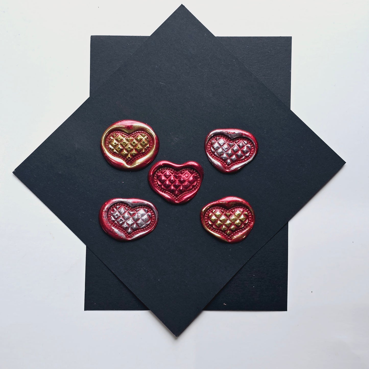 Heart Wax Seals Red Gold & Silver Set of Five