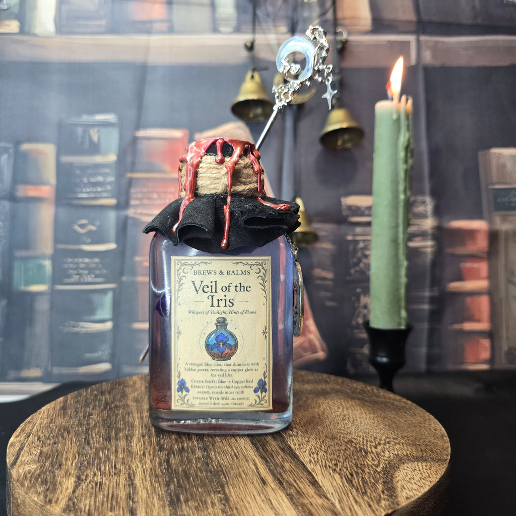 Handmade Veil of the Iris Potion Bottle – Color Changing Fantasy Decor – Blue to Copper Dreamy Gift