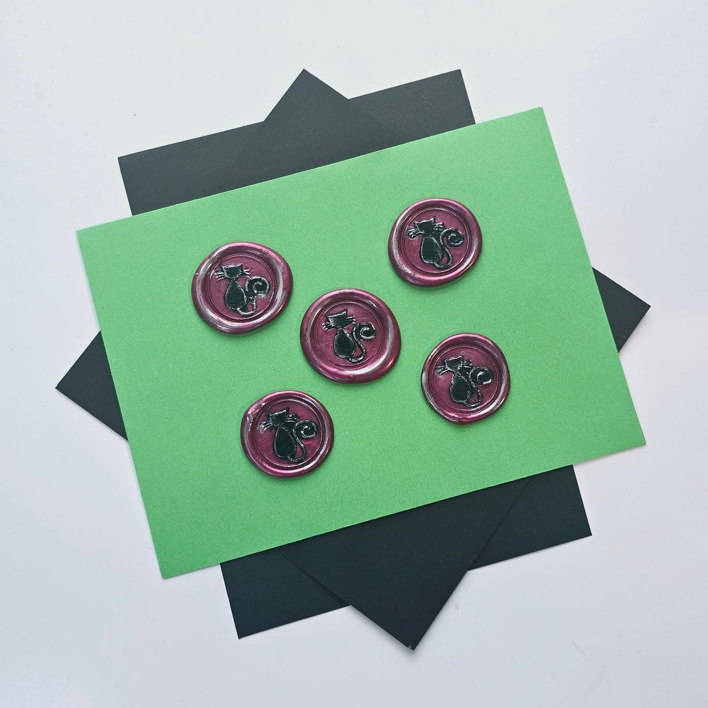 Black Cat & Mulberry Red & Silver Wax Seals Set of Five