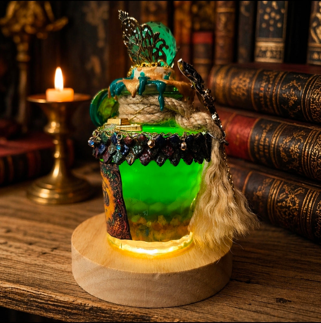 Dragon’s Gold Color Changing Potion – Fantasy Dragon Decor Elixir With Base Light