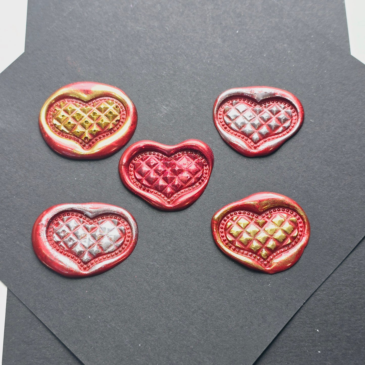 Heart Wax Seals Red Gold & Silver Set of Five