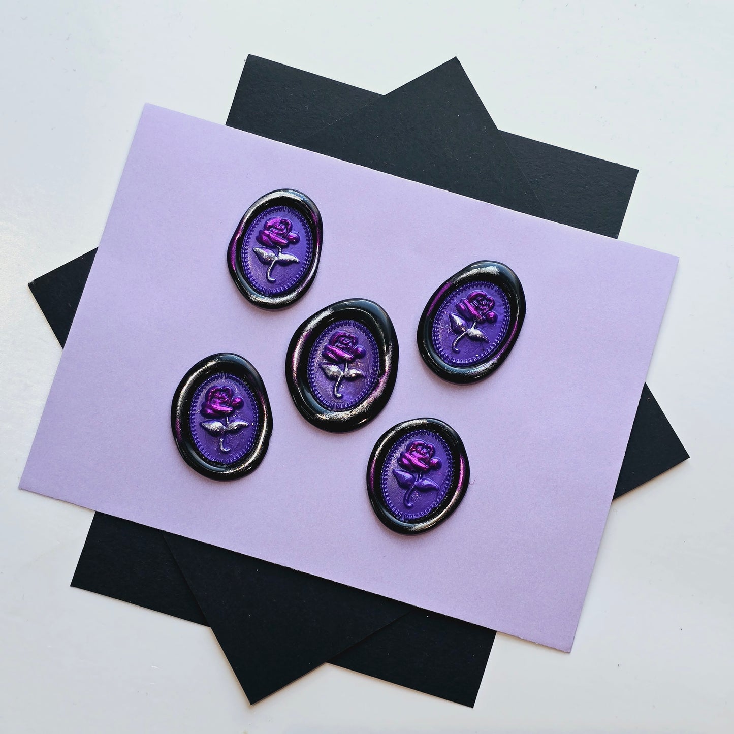 Rose Wax Seals Black Purple & Silver Set of Five