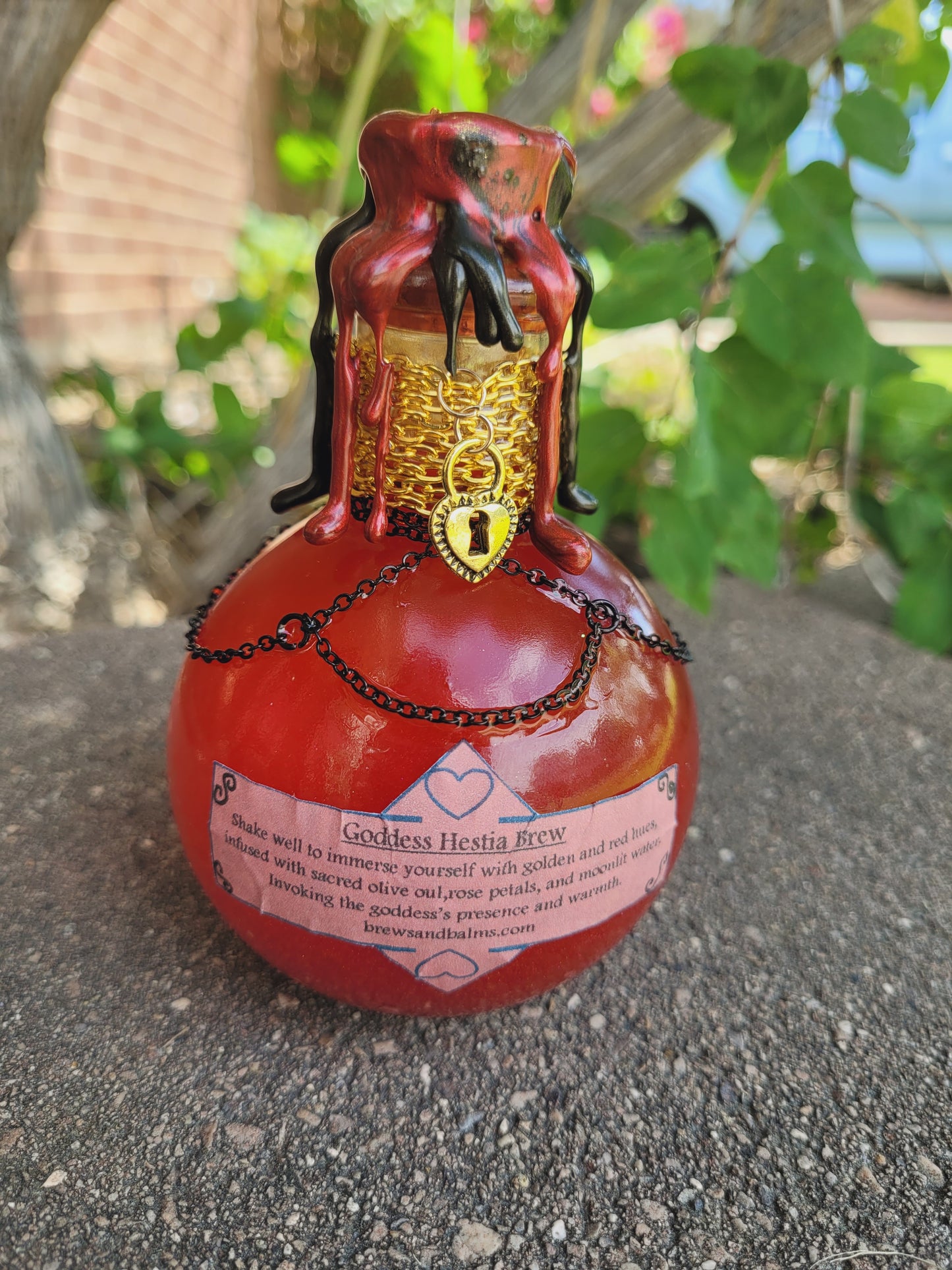 Goddess Hestia Decorative Bottle, Red and Gold Mystical Collection Round