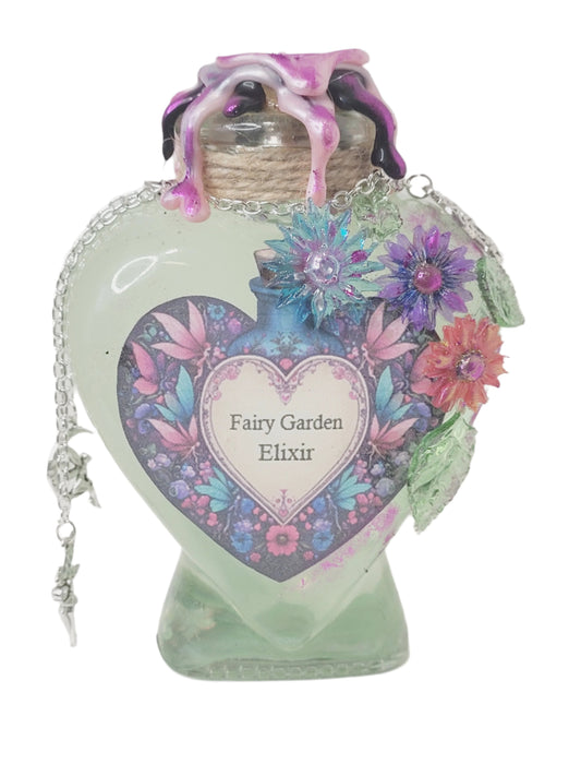 Fairy Garden Elixir Decorative Bottle, Heart Shaped Bottle