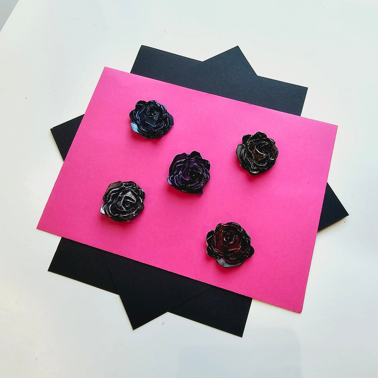 3D Rose Wax Seals Metallic Black, Purple, Gold, Silver, Blue & Red Set of Five