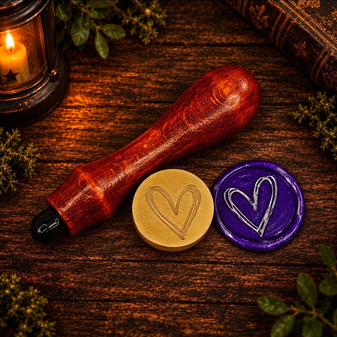 Wax Seal Brass Stamp Love Heart Sketch Includes Wooden Handle