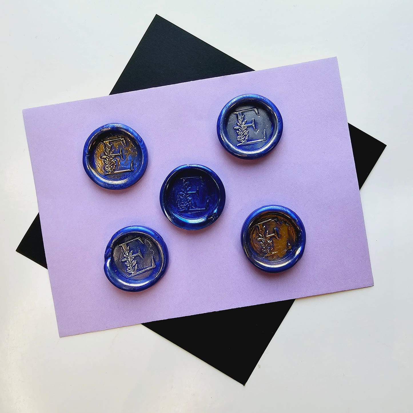 Letter E Wax Seals Metallic Blue Silver Gold Set of Five