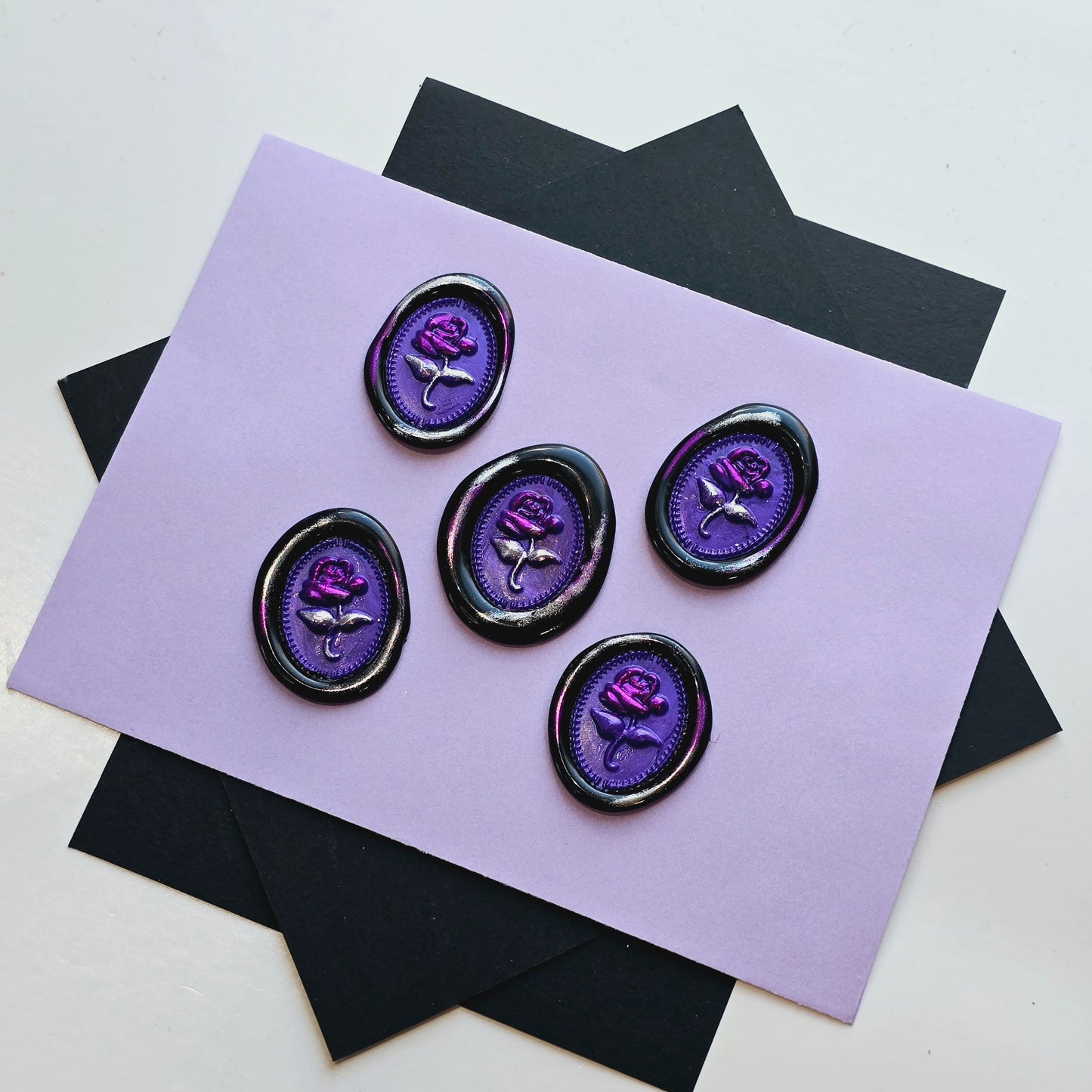 Rose Wax Seals Black Purple & Silver Set of Five