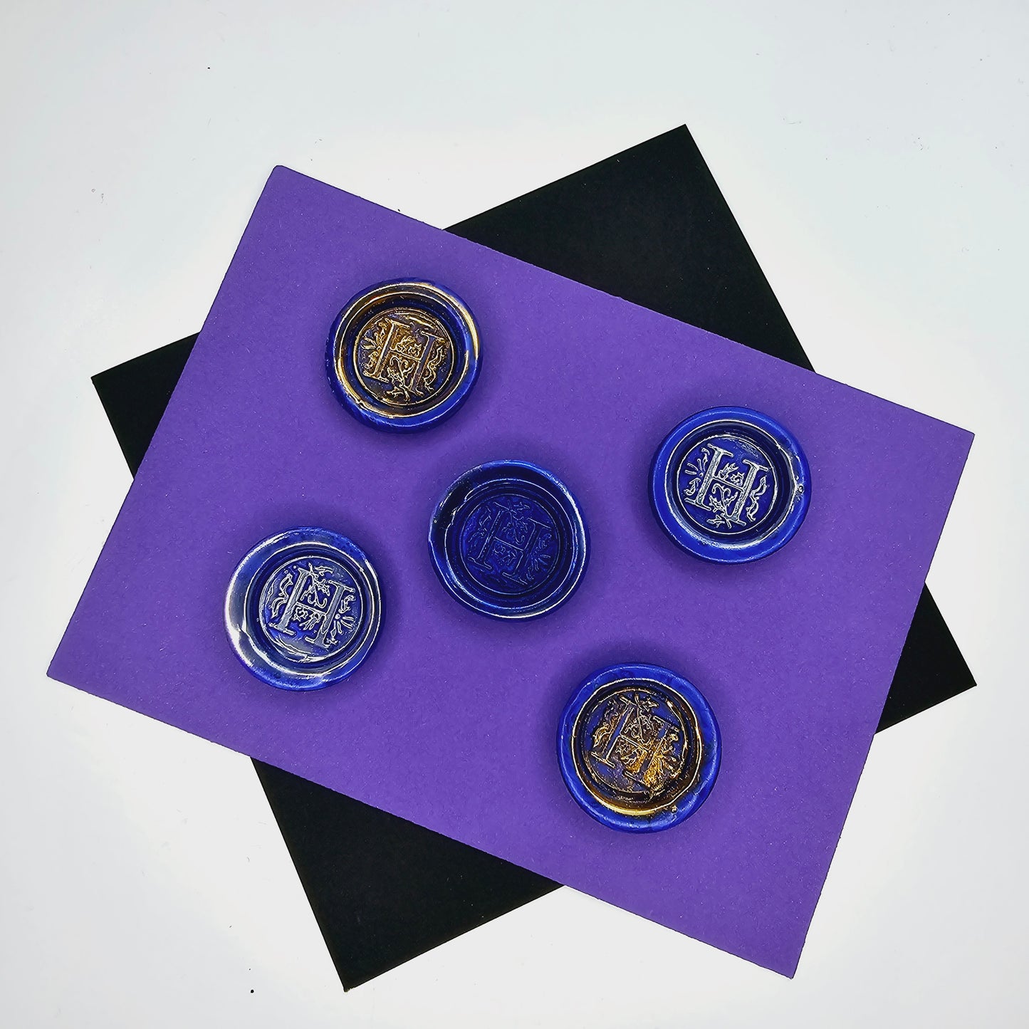 Letter H Wax Seals Metallic Blue Silver Gold Set of Five