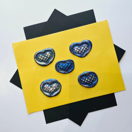 Heart Wax Seals Blue, Gold & Silver Set of Five