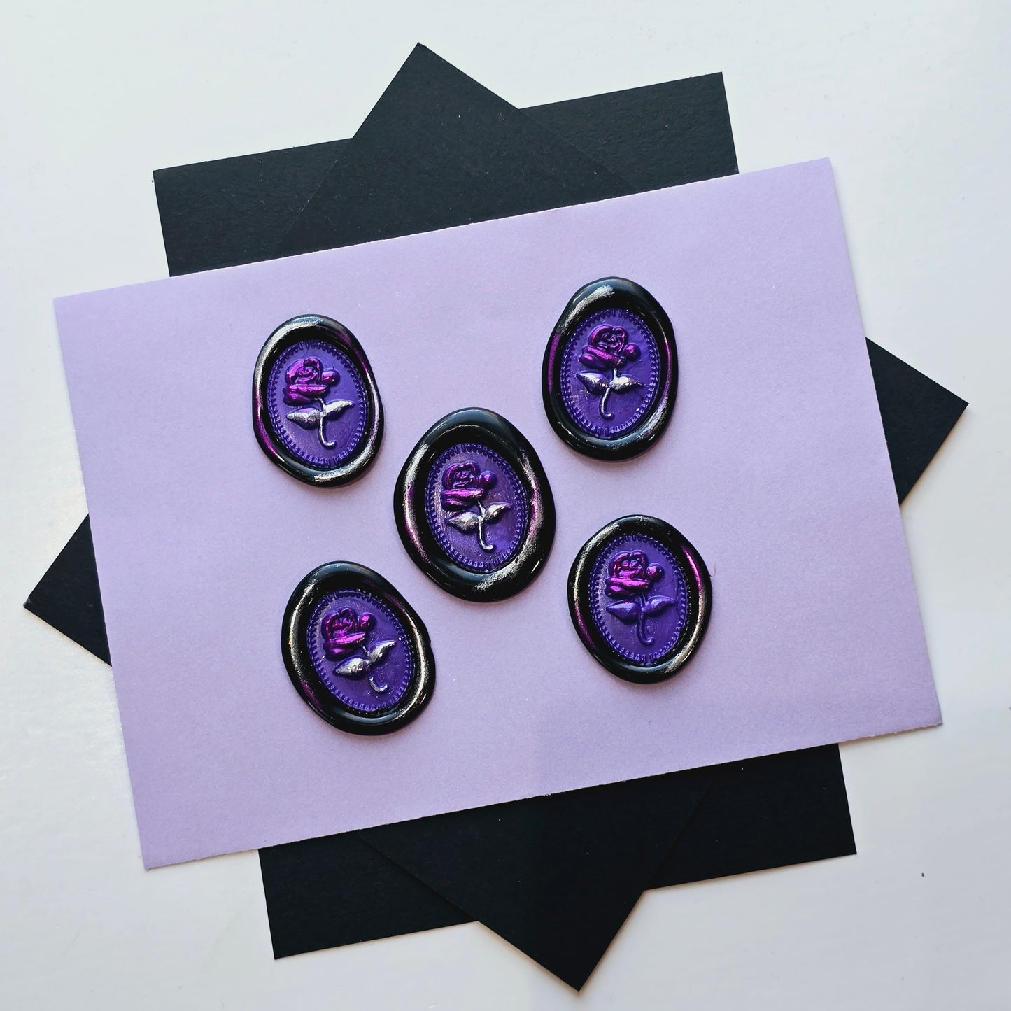 Rose Wax Seals Black Purple & Silver Set of Five