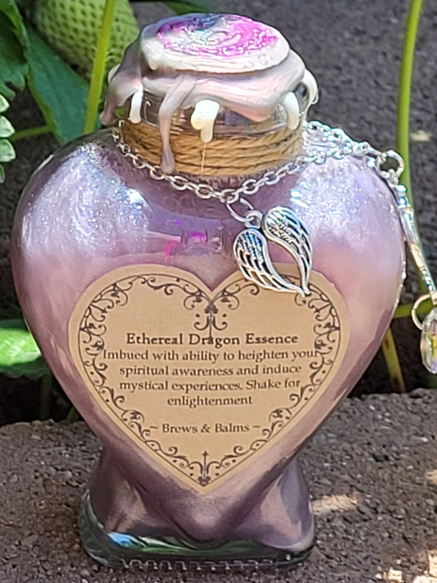 Ethereal Dragon Essence Brew Elixir Color Changing Potion Heart Shaped Bottle Purple