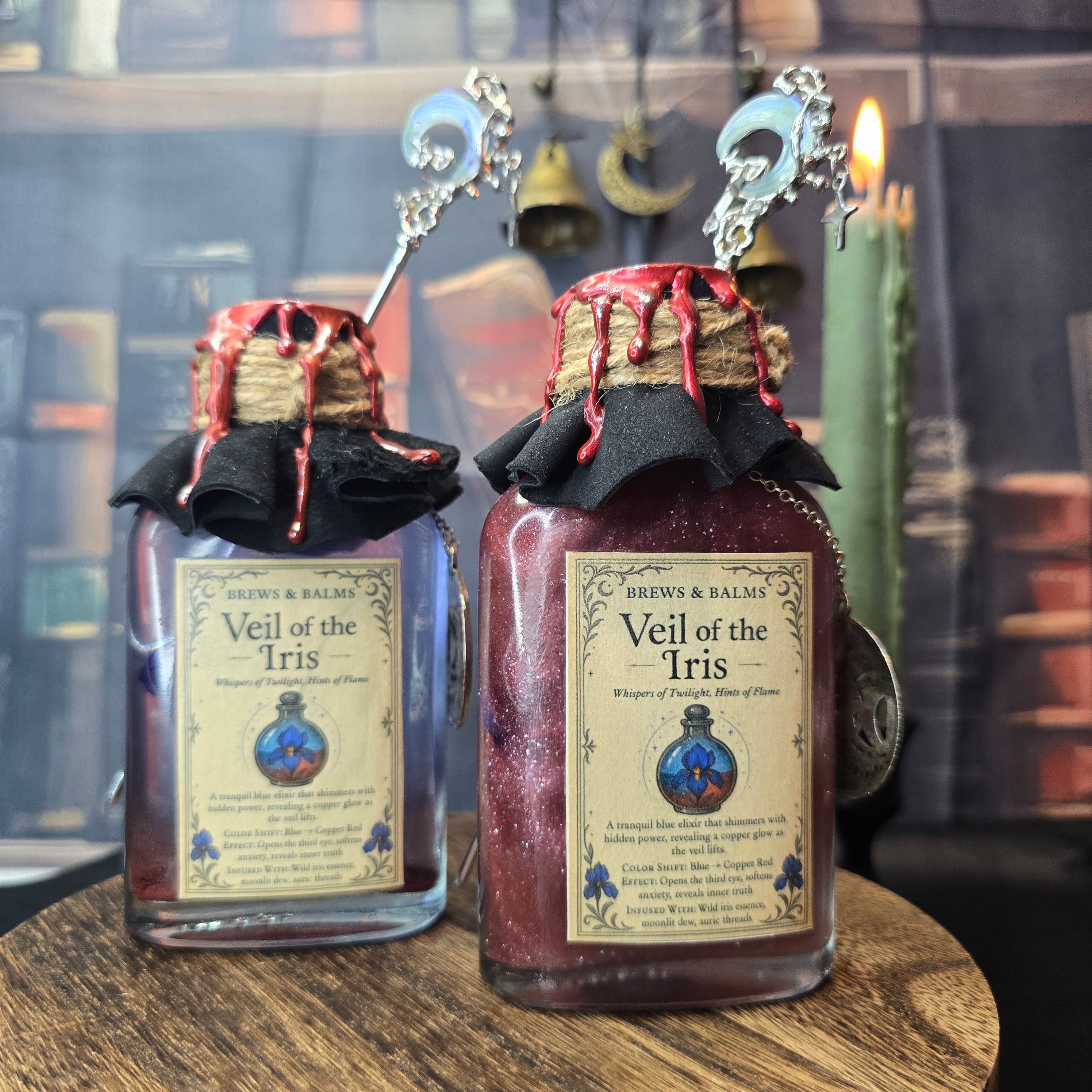 Handmade Veil of the Iris Potion Bottle – Color Changing Fantasy Decor – Blue to Copper Dreamy Gift