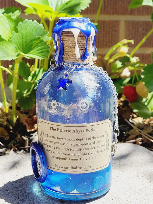 The Etheric Abyss Brew Elixir Potion Silver and Blue Decorative Bottle