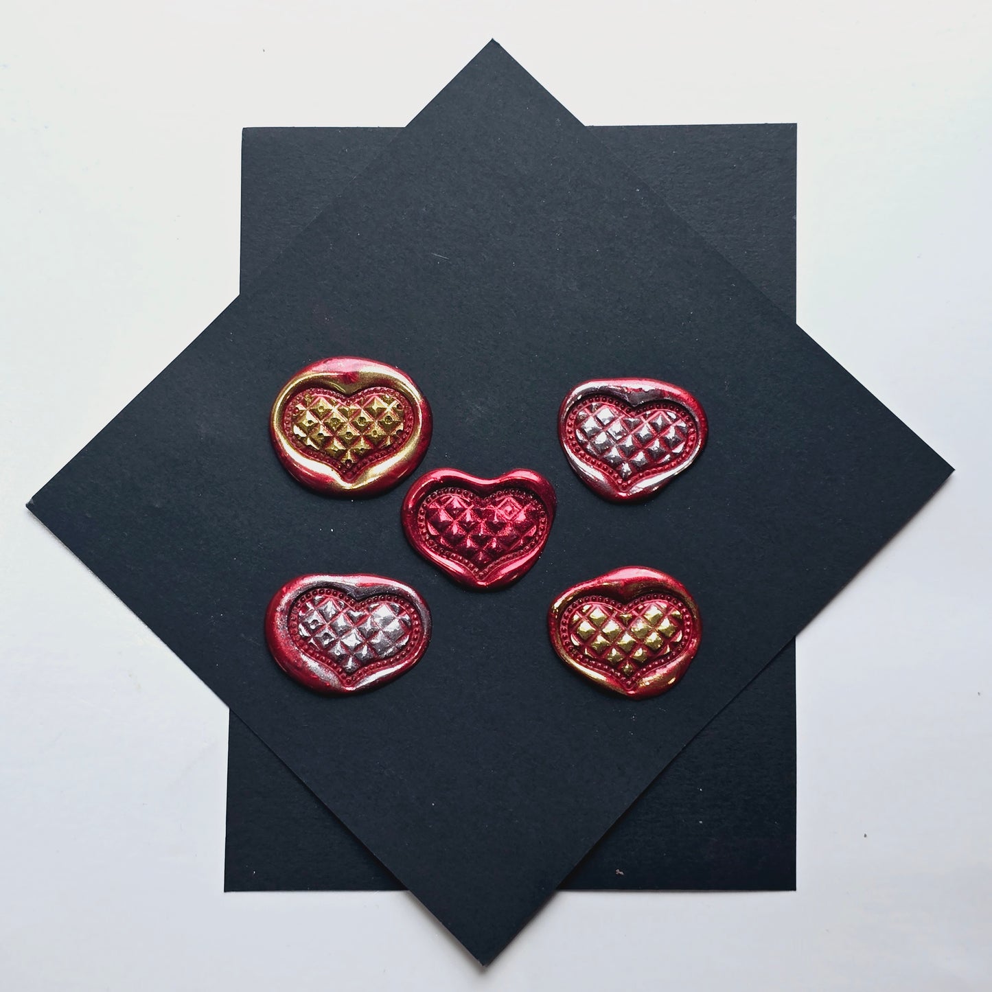 Heart Wax Seals Red Gold & Silver Set of Five