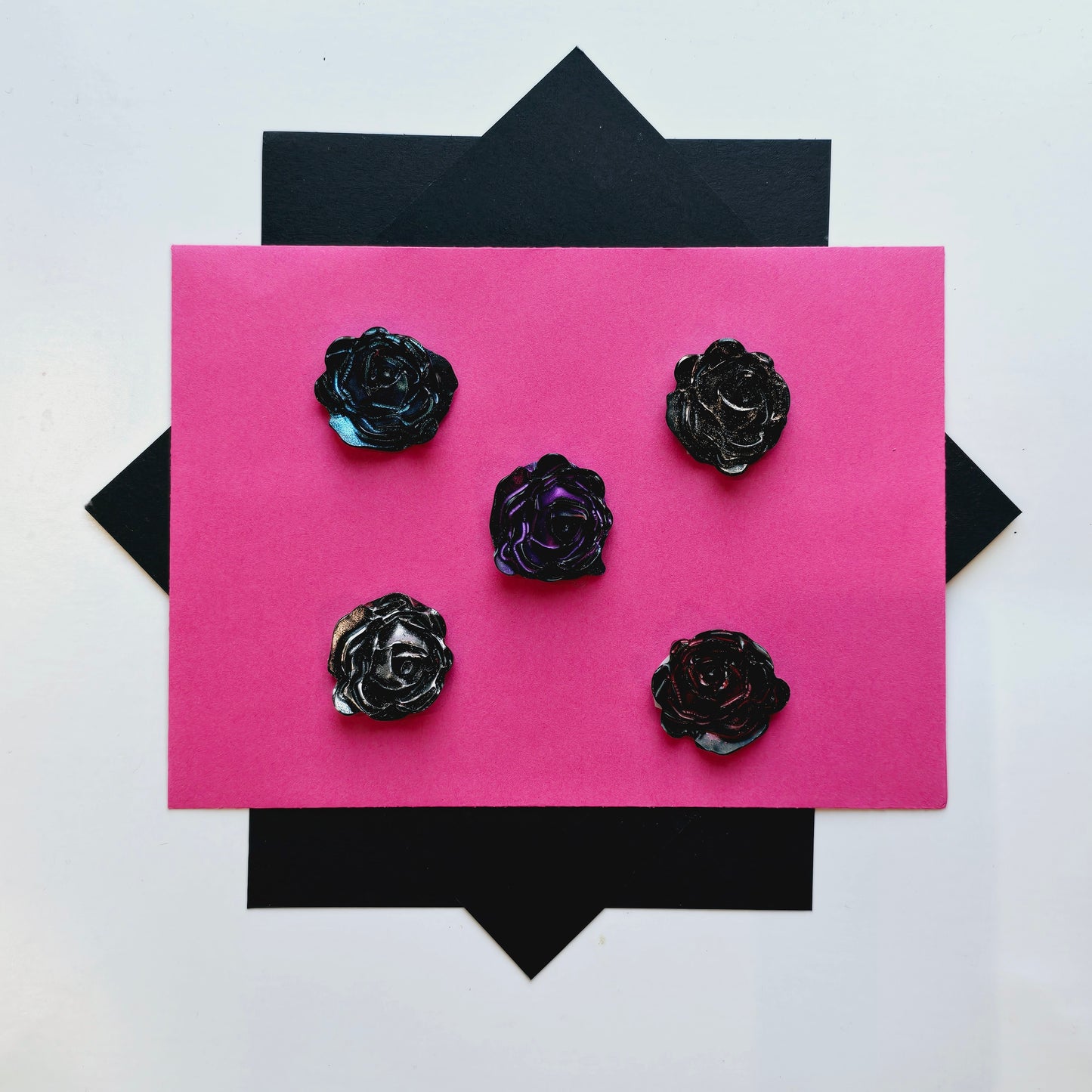 3D Rose Wax Seals Metallic Black, Purple, Gold, Silver, Blue & Red Set of Five