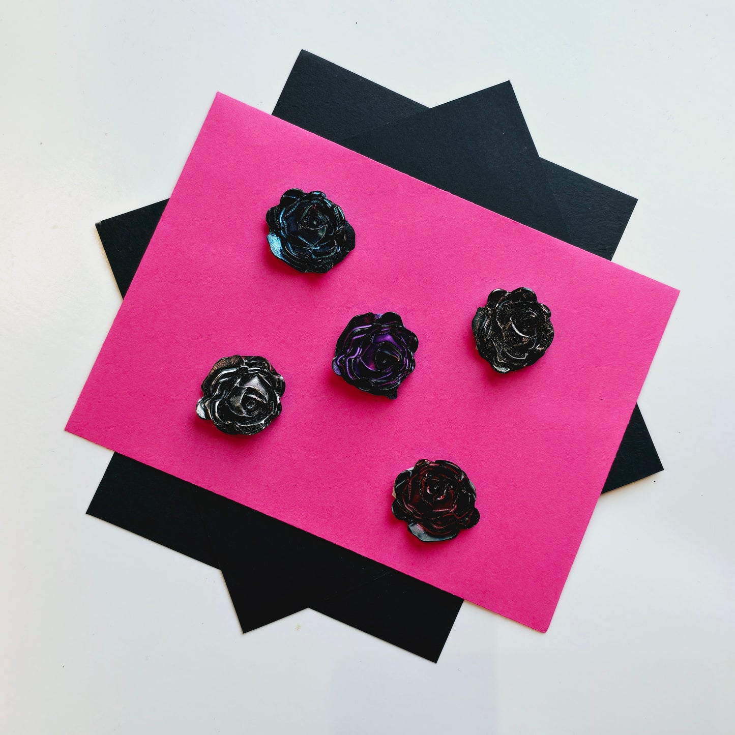 3D Rose Wax Seals Metallic Black, Purple, Gold, Silver, Blue & Red Set of Five