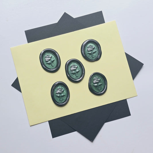 Rose Wax Seals Green, Silver & Black Set of Five