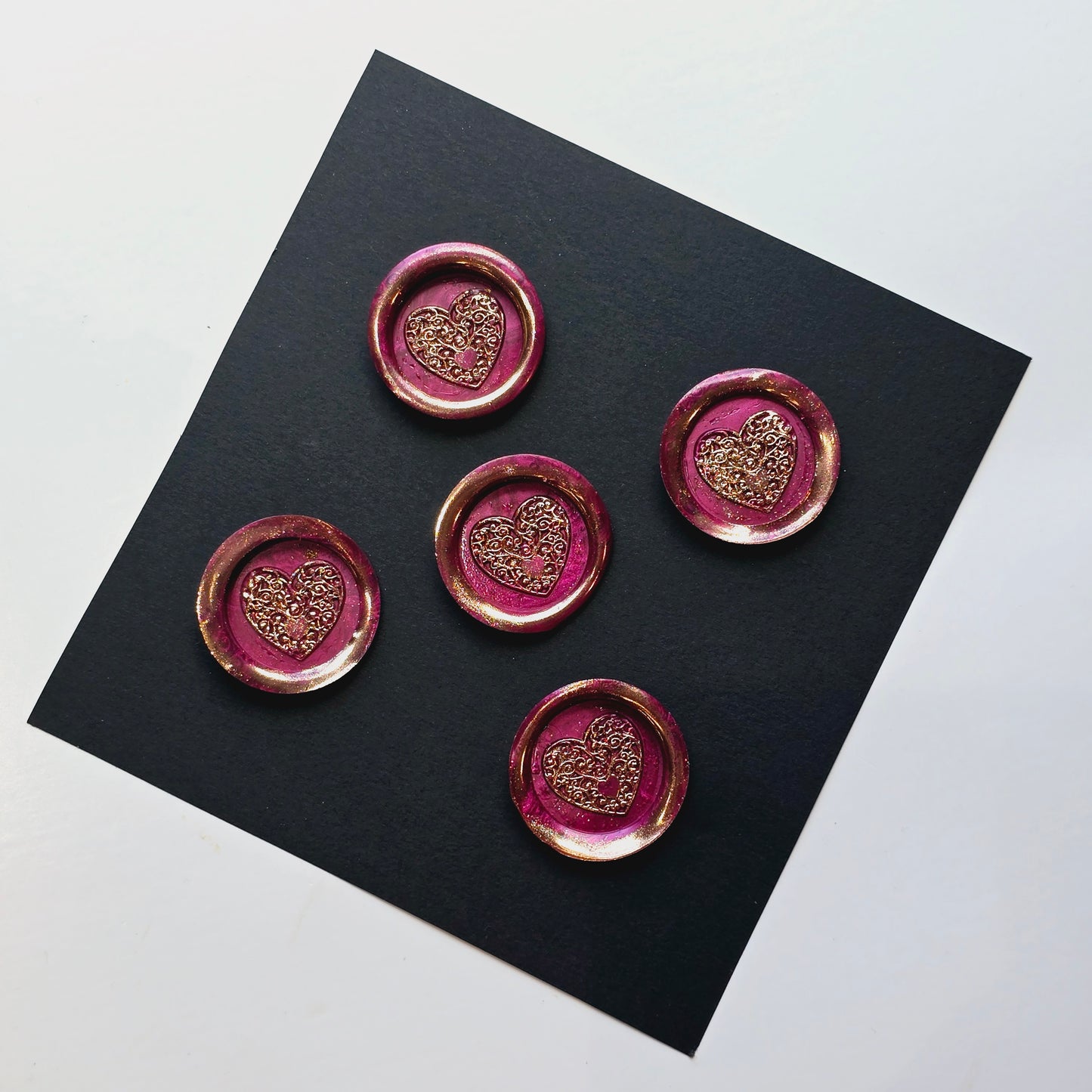 Heart Wax Seals, Metallic Ruby Red & Gold Set of Five