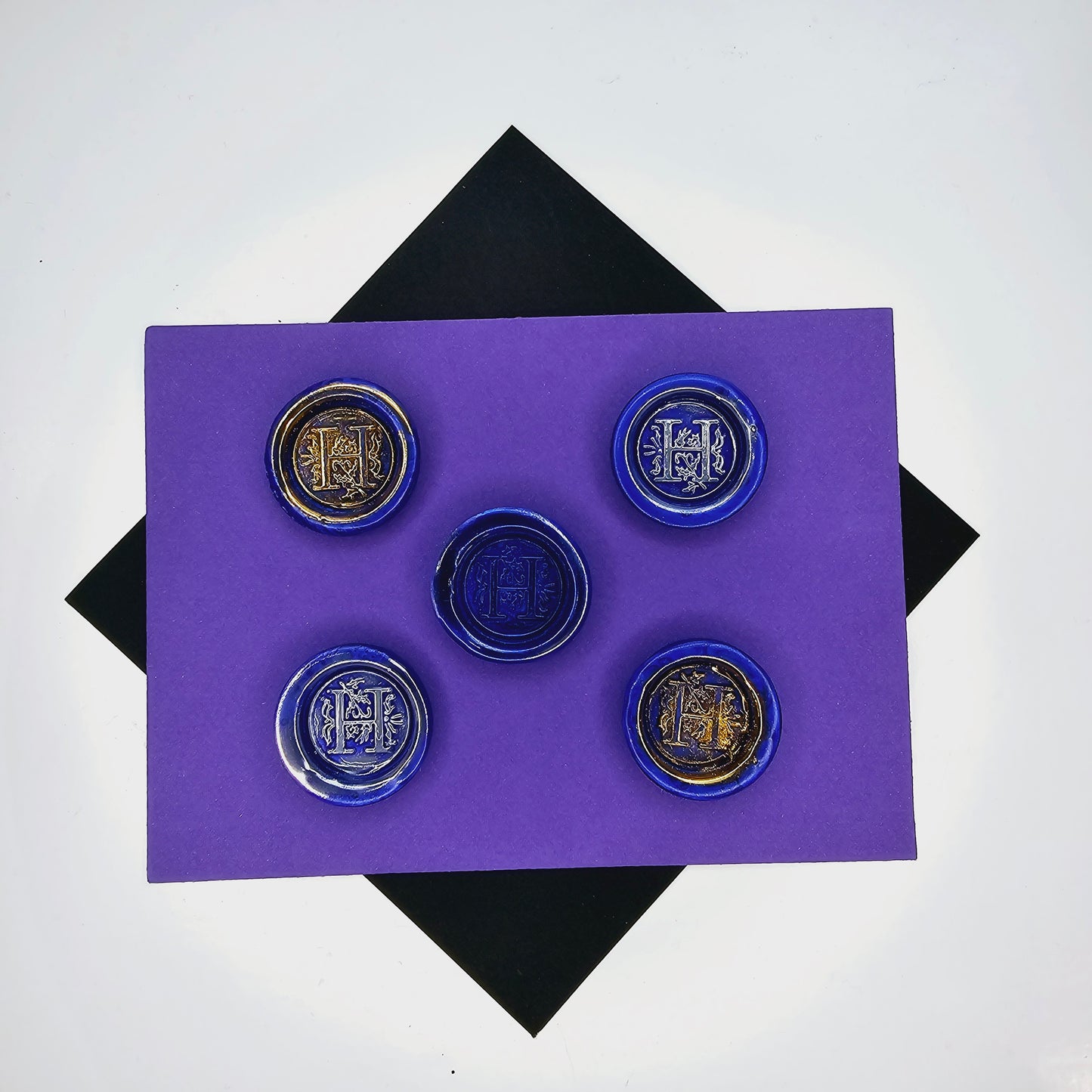 Letter H Wax Seals Metallic Blue Silver Gold Set of Five