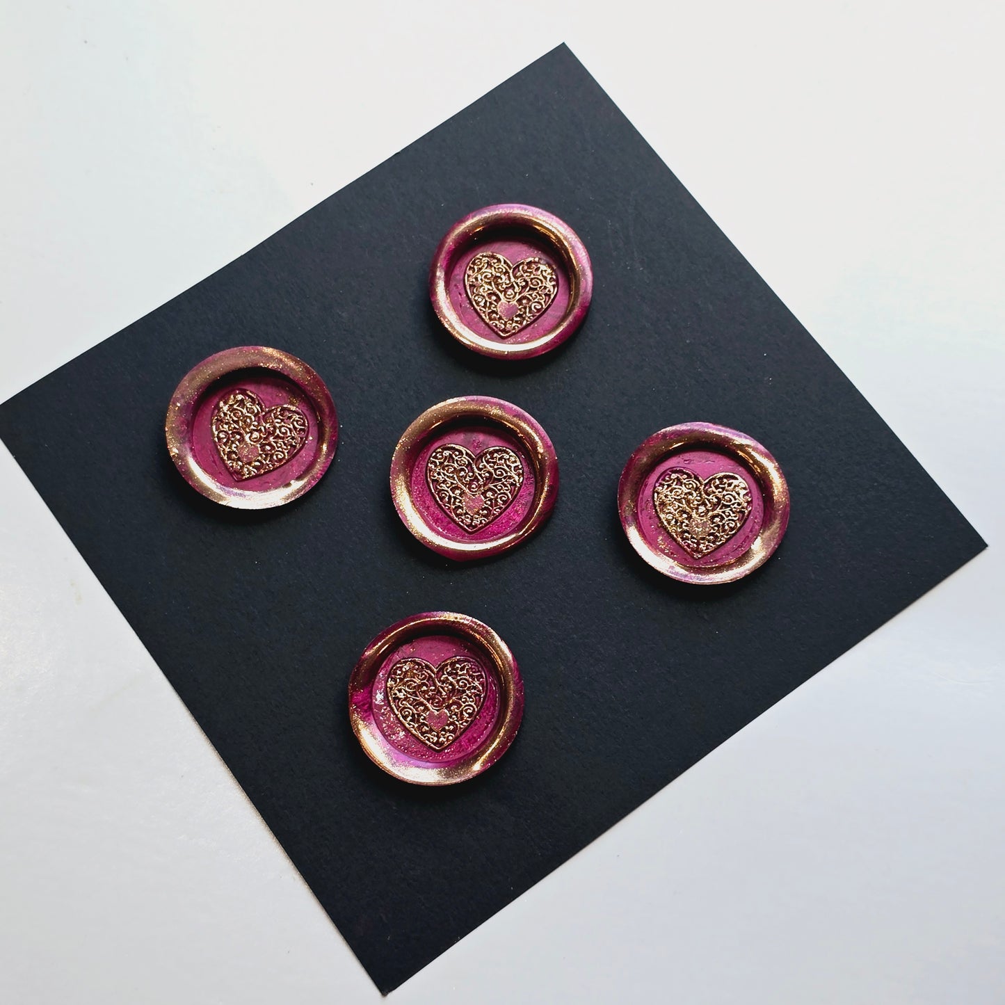 Heart Wax Seals, Metallic Ruby Red & Gold Set of Five