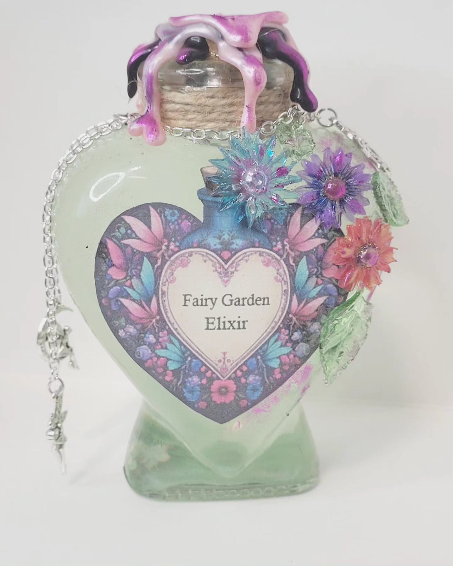 Fairy Garden Elixir Decorative Bottle, Heart Shaped Bottle