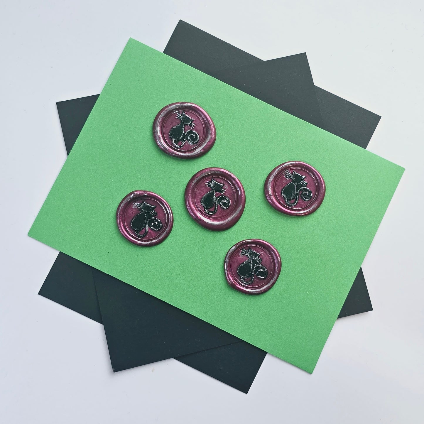 Black Cat & Mulberry Red & Silver Wax Seals Set of Five