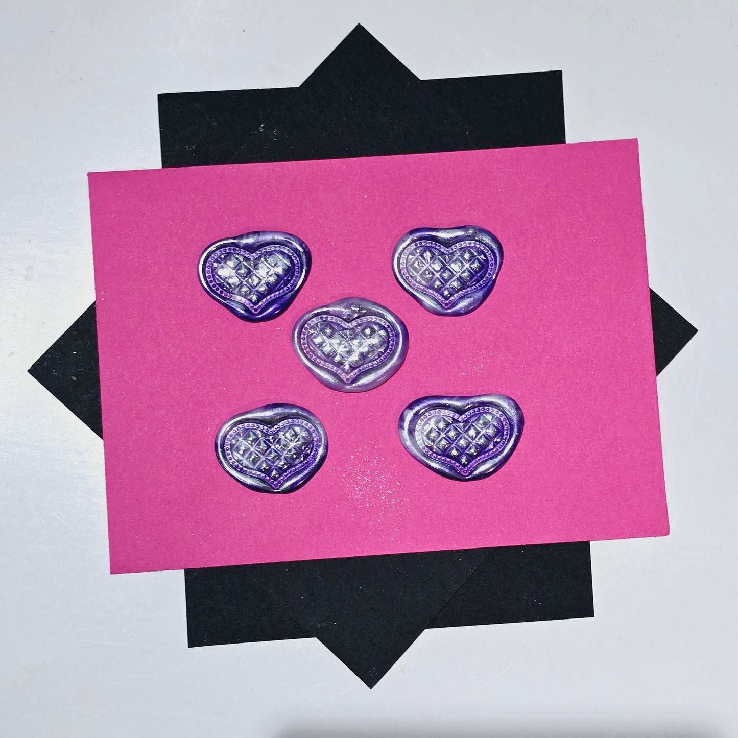 Heart Diamond Wax Seals Metallic Marbled Purple & Silver Set of Five