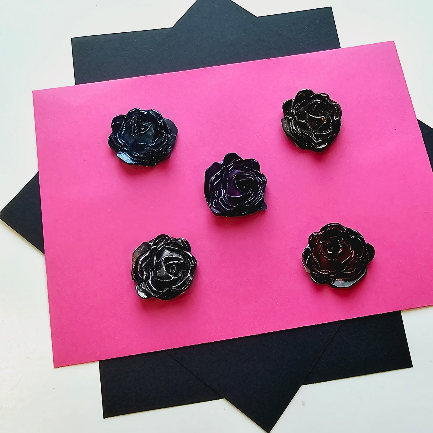 3D Rose Wax Seals Metallic Black, Purple, Gold, Silver, Blue & Red Set of Five