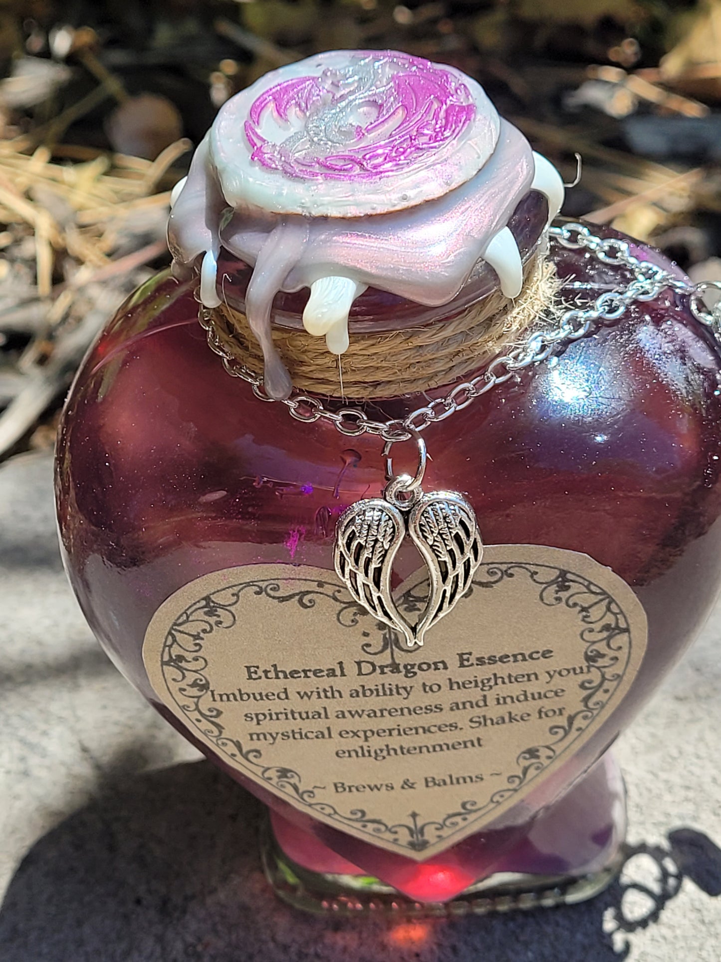 Ethereal Dragon Essence Brew Elixir Color Changing Potion Heart Shaped Bottle Purple