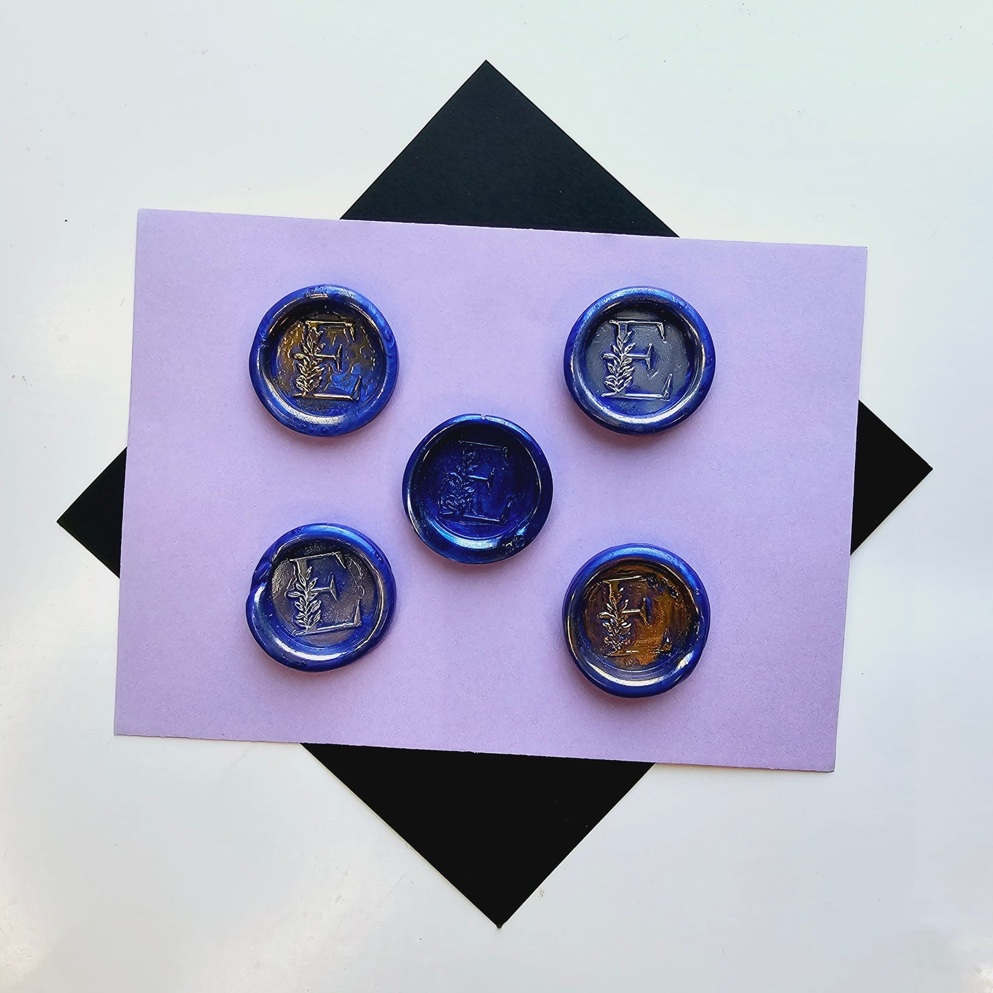 Letter E Wax Seals Metallic Blue Silver Gold Set of Five