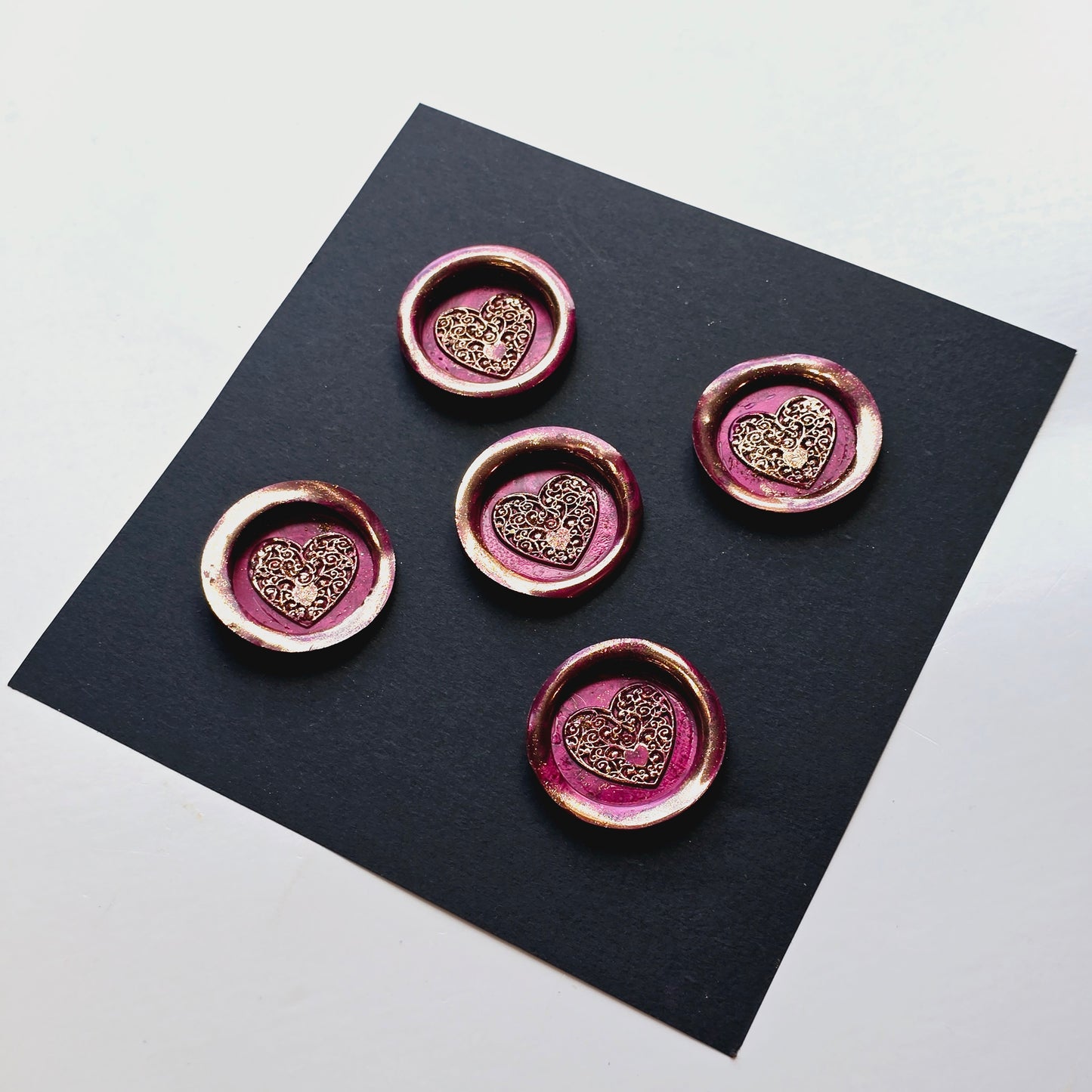 Heart Wax Seals, Metallic Ruby Red & Gold Set of Five