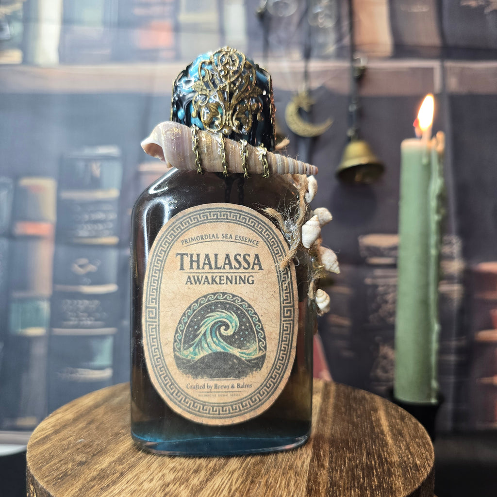 Handmade Thalassa Awakening Potion – Color Changing Ocean Decor Bottle – Black to Teal Greek Mythology Inspired Gift