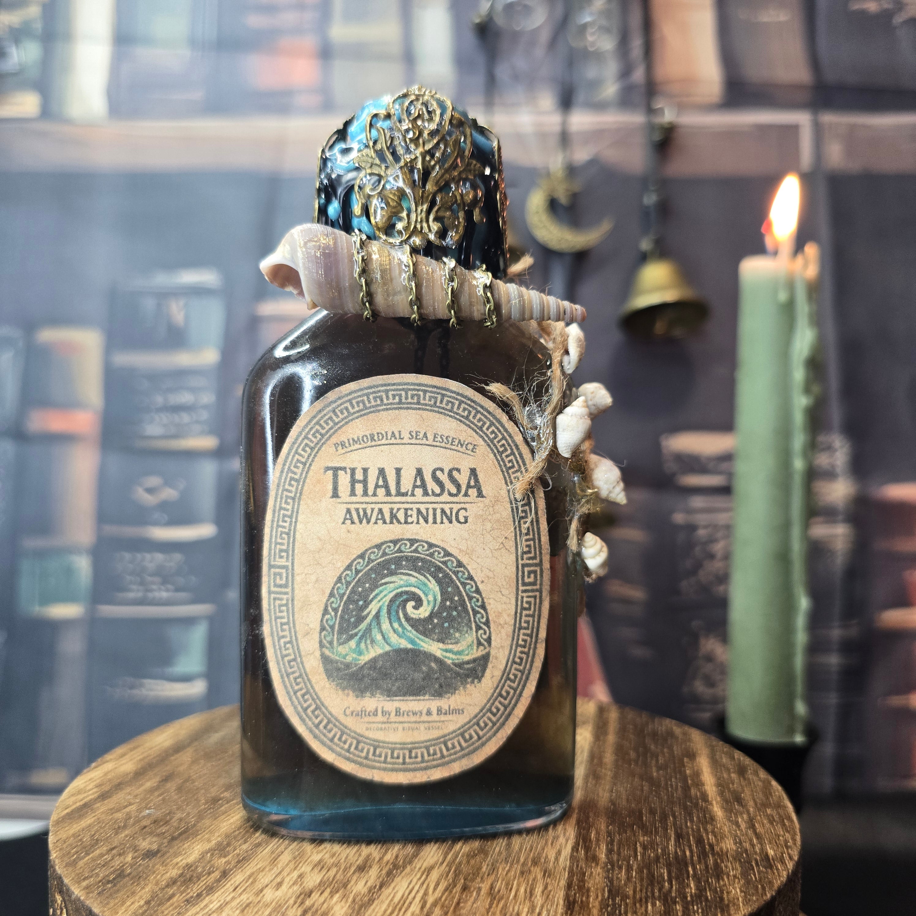 Thalassa Awakening Potion – Color Changing Ocean Decor Bottle – Black to Teal Greek Mythology Inspired Gift