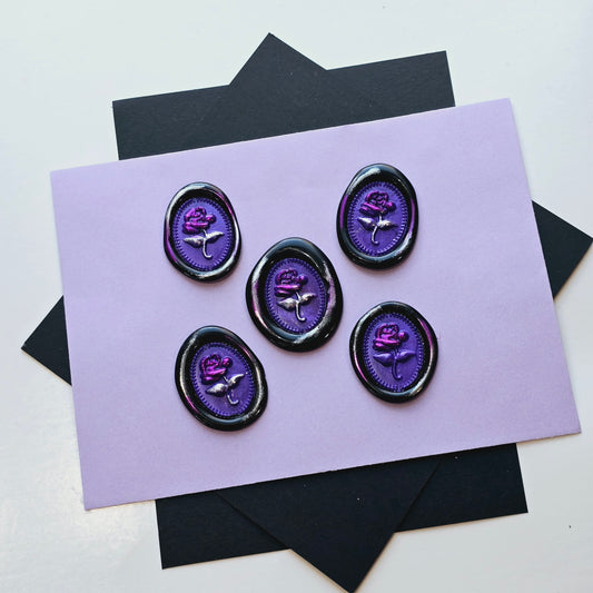 Rose Wax Seals Black Purple & Silver Set of Five