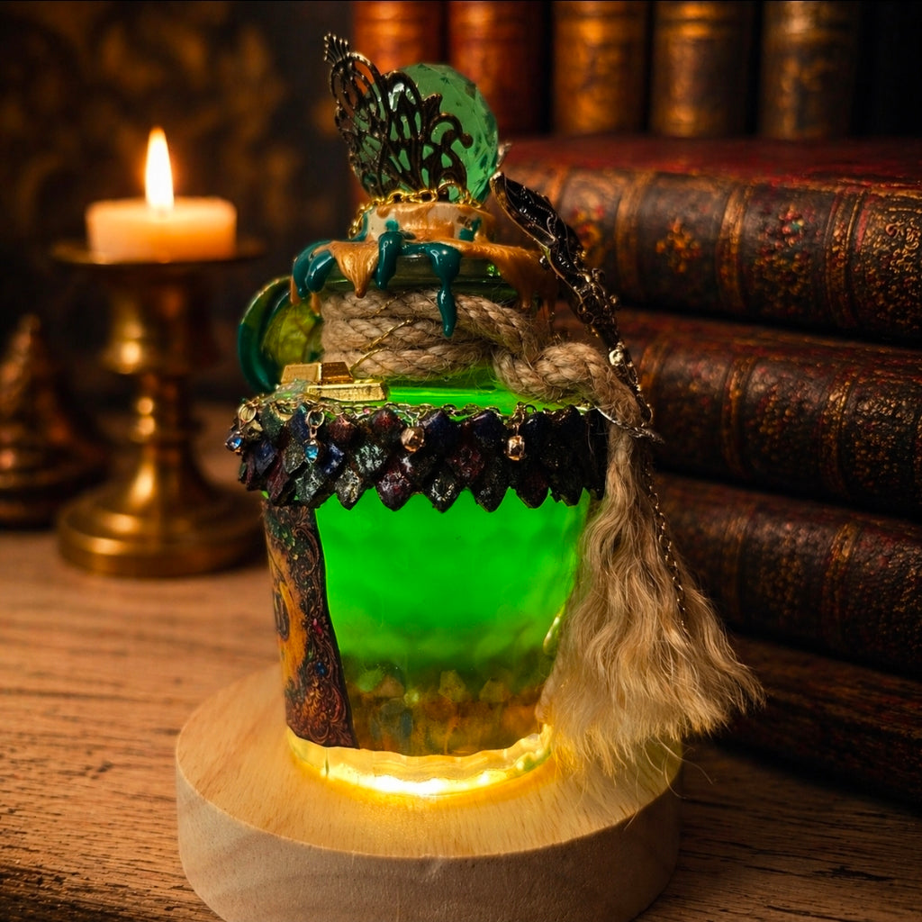 Dragon’s Gold Color Changing Potion – Fantasy Dragon Decor Elixir With Base Light