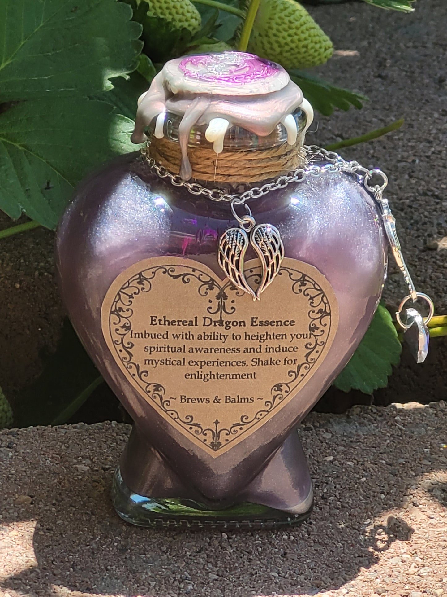 Ethereal Dragon Essence Brew Elixir Color Changing Potion Heart Shaped Bottle Purple