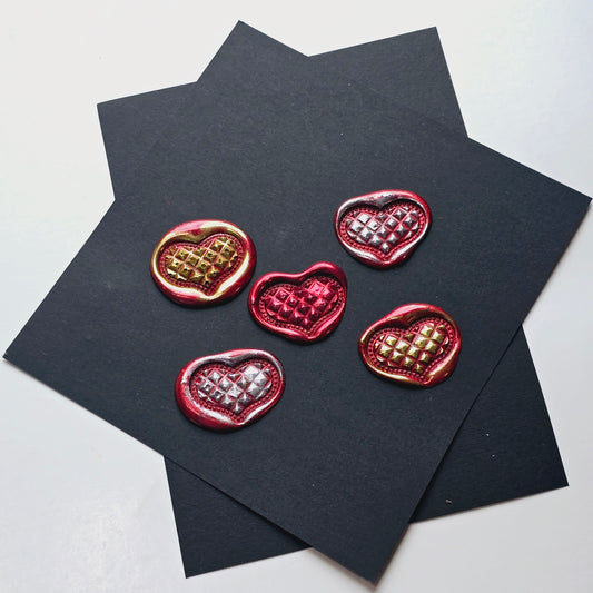 Heart Wax Seals Red Gold & Silver Set of Five