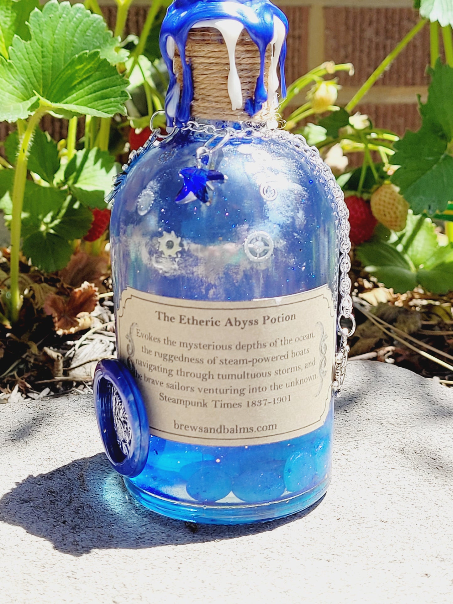 The Etheric Abyss Brew Elixir Potion Silver and Blue Decorative Bottle