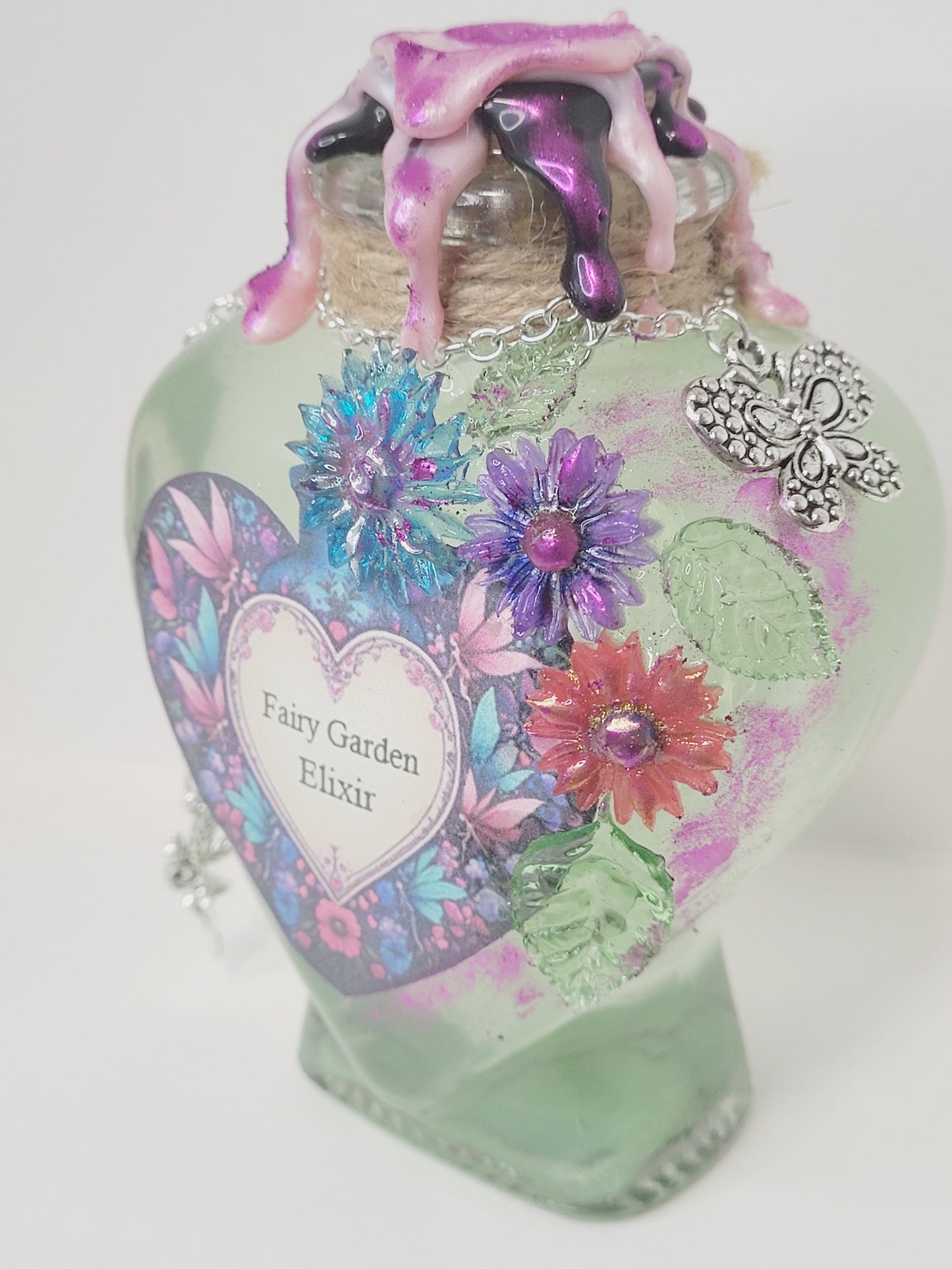 Fairy Garden Elixir Decorative Bottle, Heart Shaped Bottle