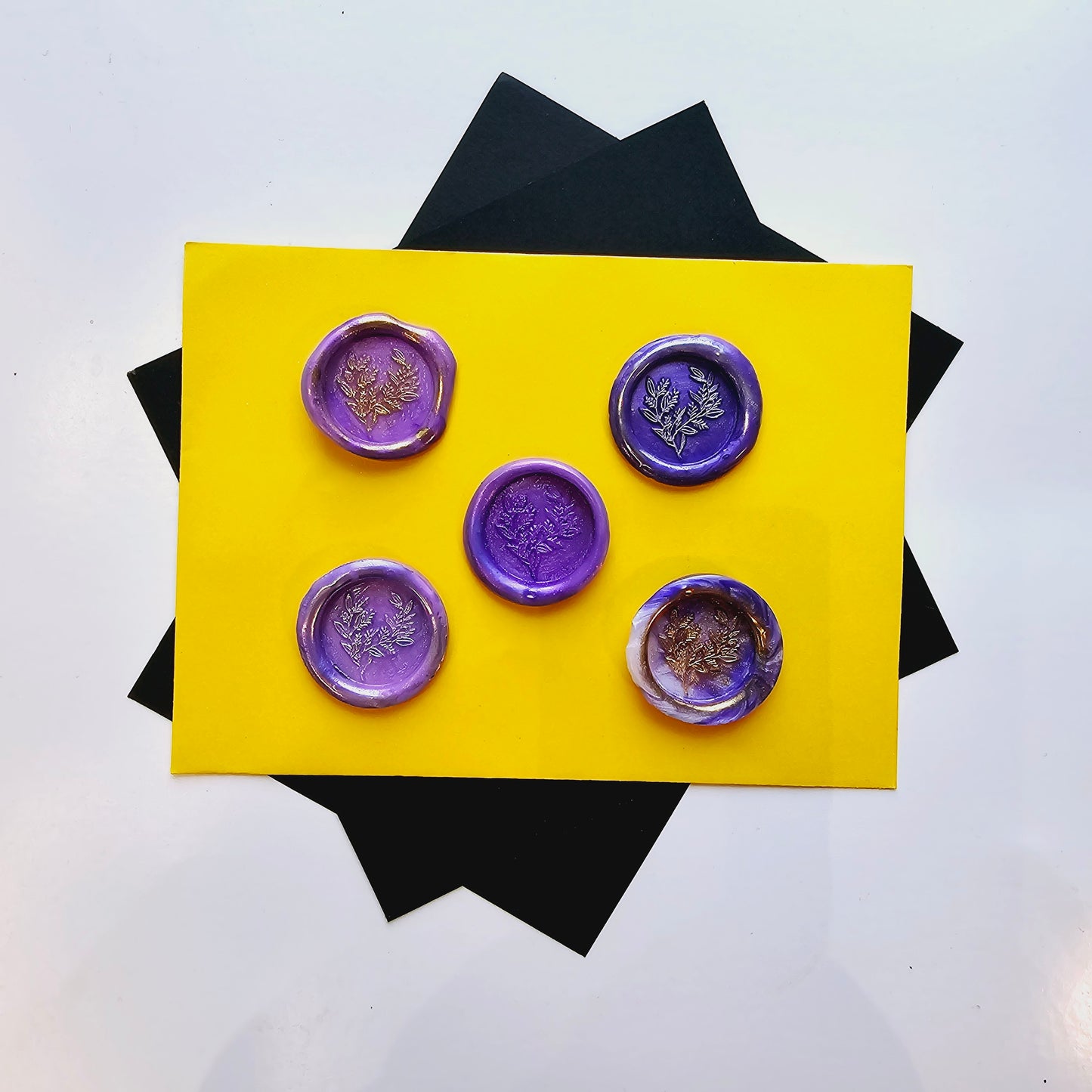 Eucalyptus Wax Seals Metallic Marbled Purple Silver & Gold Set of Five